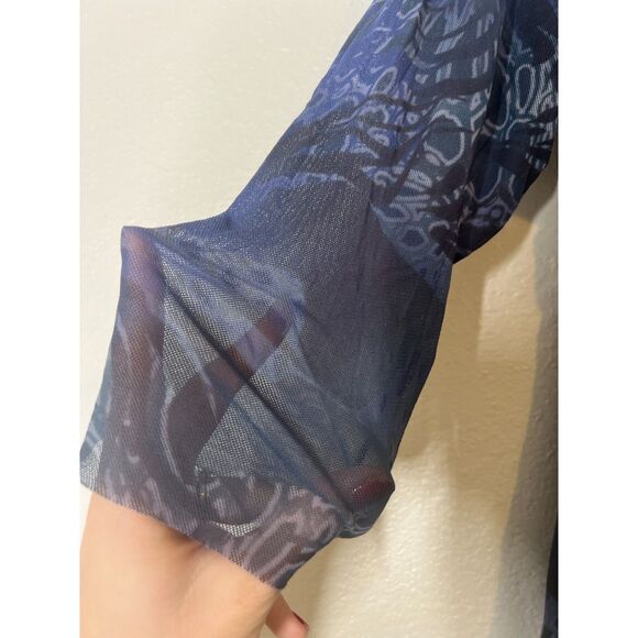90s Y2k Mesh Dark Babydoll Top Size L Fairy Grunge Whimsigoth Sheer Goblincore - Picture 3 of 9